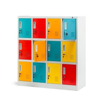 OHS compartment storage cabinet for schools and kindergartens OLA, 1090 x 1200 x 450 mm, grey-multicolor