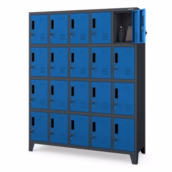 Vestiaire métallique ROBERT 1360 x 1720 x 450 mm, anthracite et bleu