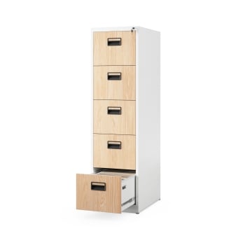 Aktenschrank mit 5 Schubladen SARA V5, 460 x 1630 x 620 mm, Eco Design: weiß/ sonoma eiche