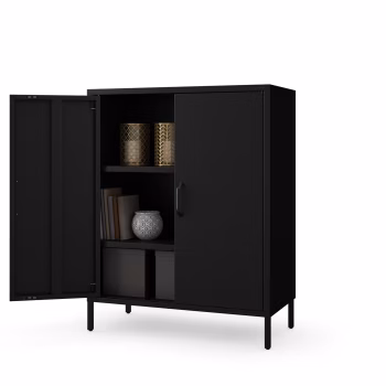 Schwarzer Metallschrank mit Einlegeböden auf Füßen VITO Modern 800 x 1015 x 400 mm