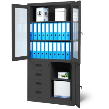 Vitrinenschrank mit Schubladen WIOLA, 900 x 1850 x 400 mm, anthrazit