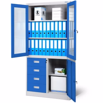 Dulap metalic vitrină WIOLA, 900 x 1850 x 400 mm, gri-albastru