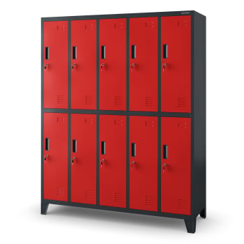 Szafa socjalna BHP ubraniowa 10-drzwiowa BARTEK, 1360 x 1720 x 450 mm, antracytowo-czerwona