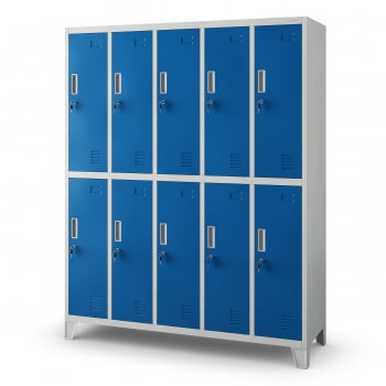 10-doors OHS storage cabinet for clothes BARTEK, 1360 x 1720 x 450 mm, grey-blue
