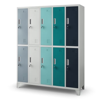 10-doors OHS storage cabinet for clothes BARTEK, 1360 x 1720 x 450 mm, grey-multicolor
