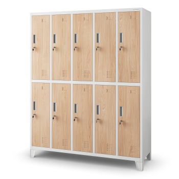 Armoire pour vêtements de travail, 10 portes BARTEK, 1360 x 1720 x 450 mm, Eco Design: blanc/ chêne de sonoma