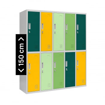Plechová šatní skříň s 10 boxy BARTUŚ, 1360 x 1500 x 450 mm, šedo-více barevní 