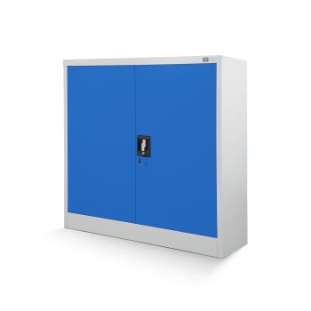 Plechová skřínka s policemi BEATA, 900 x 930 x 400 mm, šedo-modrá 