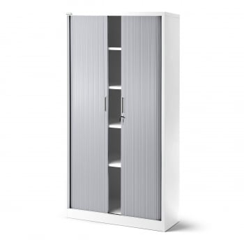 Metal office file cabinet with a roller shutter DAMIAN, 900 x 1850 x 450 mm, white-grey