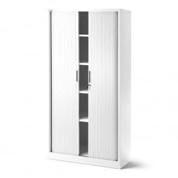 Metal office file cabinet with a roller shutter DAMIAN, 900 x 1850 x 450 mm, white