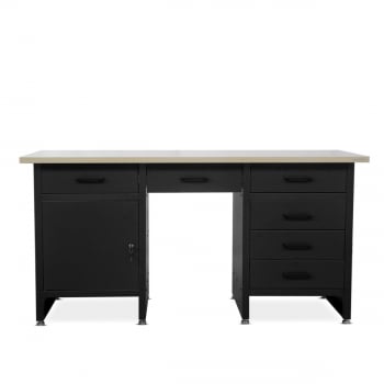 Workbench with cabinets and drawers FRANK, 1700 x 850 x 600 mm, black