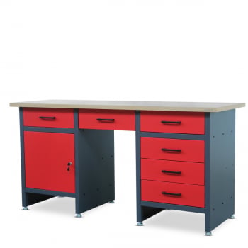 Stół warsztatowy FRANK, 1700 x 850 x 600 mm, antracytowo-czerwony