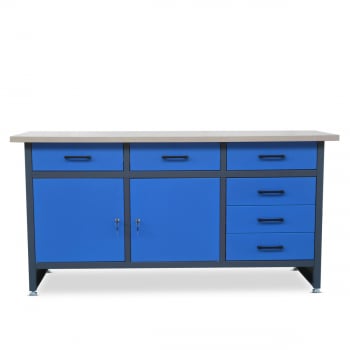 JAN NOWAK Werkbank / Werktisch mit Schubladen und Schließfach Modell: HENRY 60x170 Anthrazit-Blau