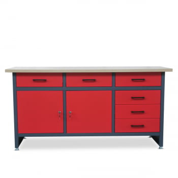  JAN NOWAK Werkbank / Werktisch mit Schubladen und Schließfach Modell: HENRY 60x170 Anthrazit-Rot