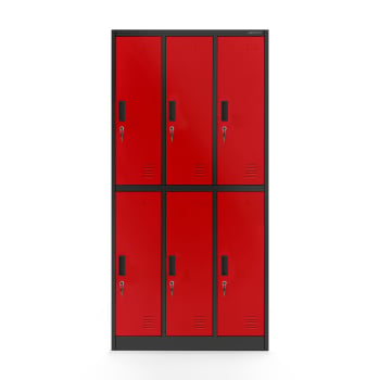 Plechová šatní skříň 6 boxů IGOR, 900 x 1850 x 450 mm, antracitovo-červená 