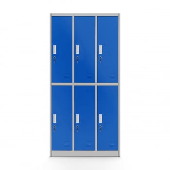 Plechová šatní skříň 6 boxů IGOR, 900 x 1850 x 450 mm, šedo-modrá 