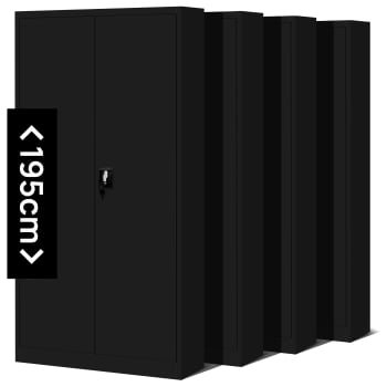 Set 4x metal office file cabinet JAN H, 900 x 1950 x 400 mm, black