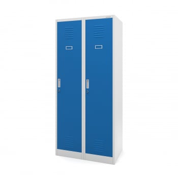 Taquilla de seguridad e higiene con cuatro compartimentos KACPER, 800 x 1800 x 500 mm, gris y azul