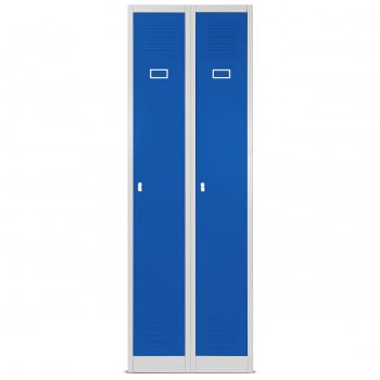 Plechová šatní skříň na soklu s polici 4 moduly KACPER II, 600 x 1800 x 500 mm, šedo-modrá 