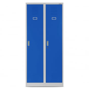 Szafa socjalna BHP ubraniowa czterokomorowa KACPER, 800 x 1800 x 500 mm, szaro-niebieska