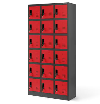 Armoire vestiaire consigne pour les vêtements, 18 casiers KAROL, 900 x 1850 x 400 mm, rouge anthracite