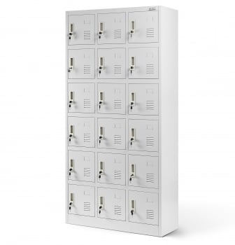 JAN NOWAK Kovová šatňová boxová skriňa na sokli s 18 boxami model KAROL 900x1850x400, šedá 