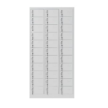 Plechová šatní skříň s 33 boxy OLIVER, 900 x 1850 x 450 mm, šedá