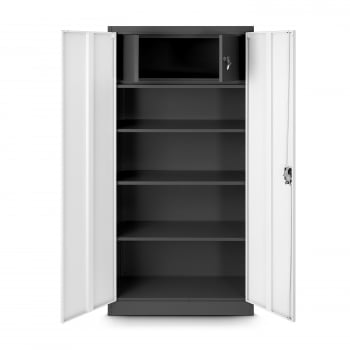 Fém polcos iratszekrény ajtókkal és személyes kis szekrénnyel TOMASZ, 900 x 1850 x 450 mm, antracit-fehér