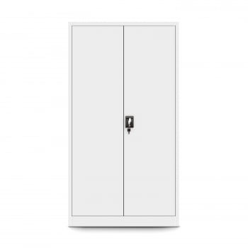 Plechová policová skříň s dveřmi a skřínkou pro osobní věci TOMASZ, 900 x 1850 x 450 mm, bílá 