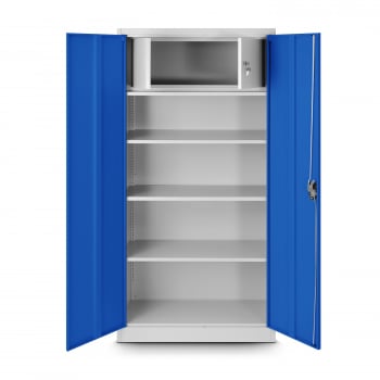 Fém polcos iratszekrény ajtókkal és személyes kis szekrénnyel TOMASZ, 900 x 1850 x 450 mm, szürke-kék