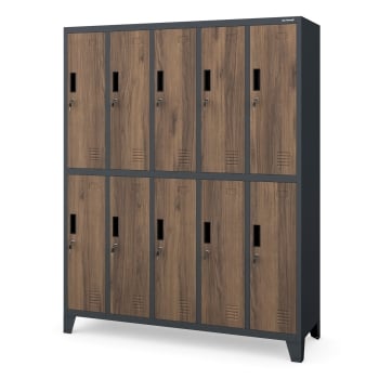 Schließfachschrank mit 10 Abteilen BARTEK, 1360 x 1720 x 450 mm, Eco Design: anthrazit/ nussbaum 