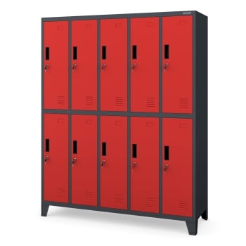 Spind Kleiderspind mit 10 Abteilen BARTEK, 1360 x 1720 x 450 mm, anthrazit-rot