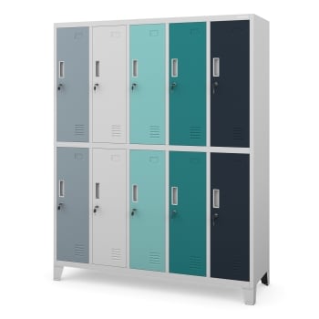Kleiderspind mit 10 Abteilen BARTEK, 1360 x 1720 x 450 mm, grau-vielfarbig