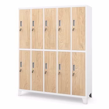 Spind mit 10 Abteilen Schließfachschrank BARTEK, 1360 x 1720 x 450 mm, Eco Design: weiß/ sonoma eiche 