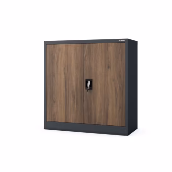 Metallschrank Klein BEATA, 900 x 930 x 400 mm, Eco Design: anthrazit/ nussbaum