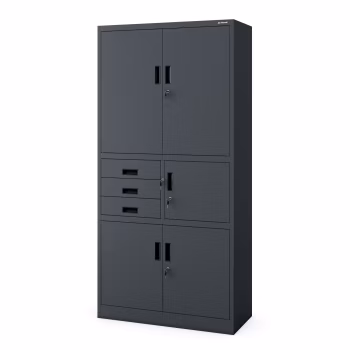 Metal office file cabinet with a safe FILIP II, 900 x 1850 x 400 mm, anthracite