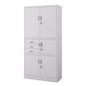 Metal office file cabinet with a safe FILIP II, 900 x 1850 x 400 mm, grey