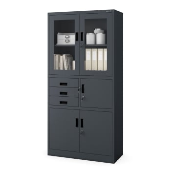 Aktenschrank mit Schubladen und Tresor FILIP, 900 x 1850 x 400 mm, anthrazit
