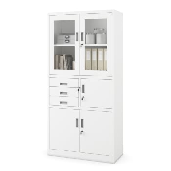 Aktenschrank mit Schubladen und Tresor FILIP, 900 x 1850 x 400 mm, weiß