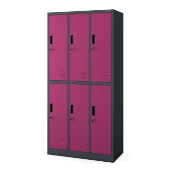 Spind Kleiderspind mit 6 Abteilen Schließfachschrank IGOR, 900 x 1850 x 450 mm, anthrazit-fuschie