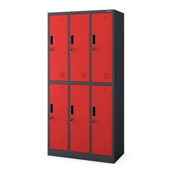 Spind Kleiderspind mit 6 Abteilen Schließfachschrank IGOR, 900 x 1850 x 450 mm, anthrazit-rot