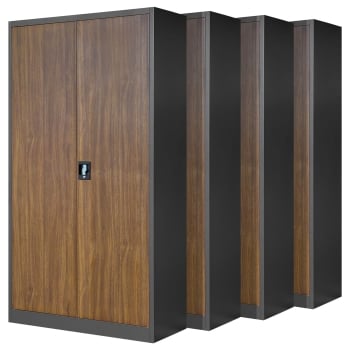 4er-Set JAN Metall-Büroschrank, 900 x 1850 x 400 mm, Eco Design: anthrazit / nussbaum 