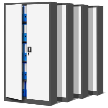 Satz 4x abschließbarer Aktenschrank für Büro JAN, 900 x 1850 x 400 mm, anthrazit-weiß