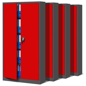 Satz 4x abschließbarer Aktenschrank für Büro JAN, 900 x 1850 x 400 mm, anthrazit-rot