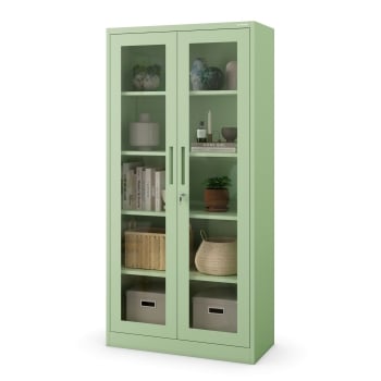 Vitrine mit Glastüren AMELIA, 900 x 1850 x 400 mm, Fresh Style: pastellgrün