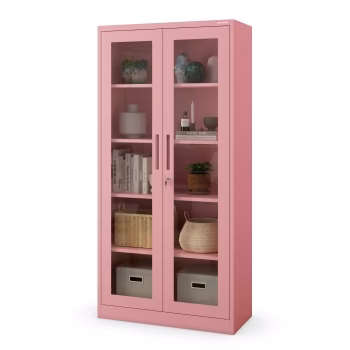 Vitrinenschrank AMELIA, 900 x 1850 x 400 mm, Fresh Style: puderrosa