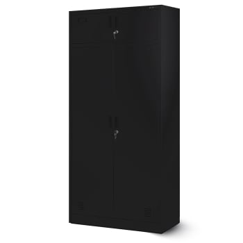 Armoire sociale à plusieurs compartiments avec espace pour vêtements BORYS, 900 x 1850 x 500 mm, noire