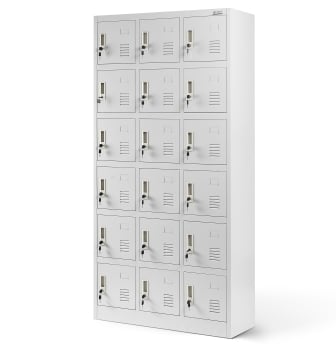 Spind Schließfachschrank mit 18 Fächern KAROL, 900 x 1850 x 400 mm, grau