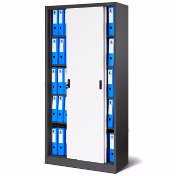 Armoire de bureau en métal avec portes coulissantes KUBA, 900 x 1850 x 400 mm, blanc anthracite