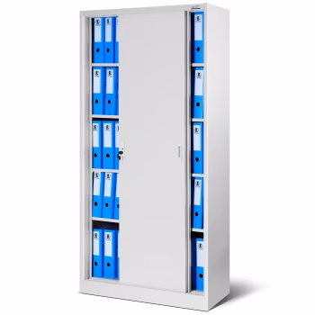 Aktenschrank, Schiebetürenschrank, Metallschrank KUBA, 900 x 1850 x 400 mm, grau 